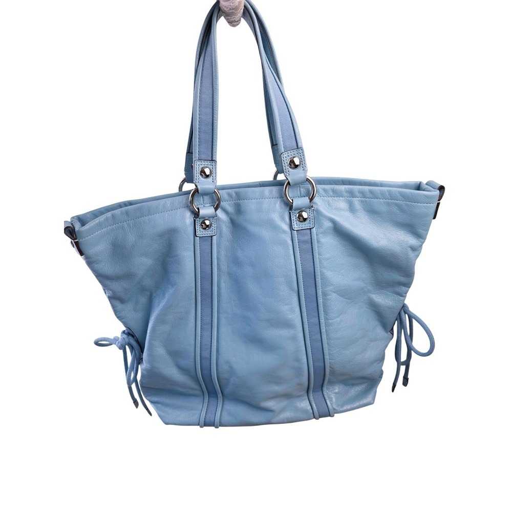 Coach Poppy Spotlight Tote Light Blue Leather Bag Silver Hardware 14564 - Picture 2 of 16